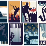 Set of 8 different vector jazz posters